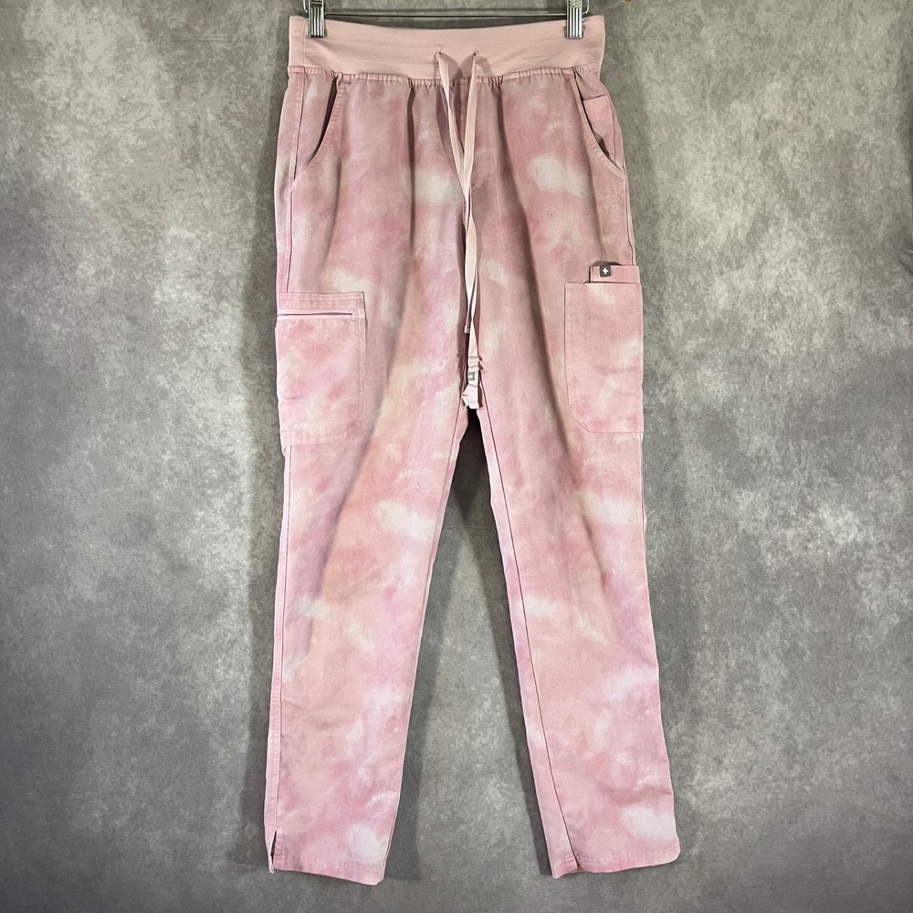 FIGS Yola Scrub Pants Women Medium Tall Pink Tie Dye High Waist Cargo W22SW2013T